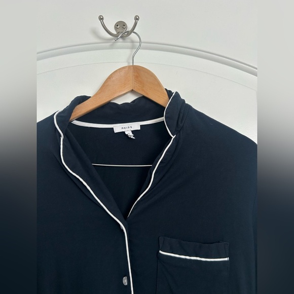 Reiss Blue Button-Up Shirt with White Trim Panama top size small cozy comfy - Picture 3 of 8